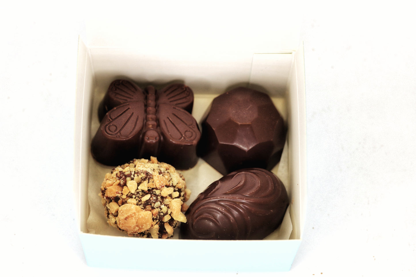 4 Piece Box of Chocolates (Coconut Salted Caramel, Pralines, Truffles)