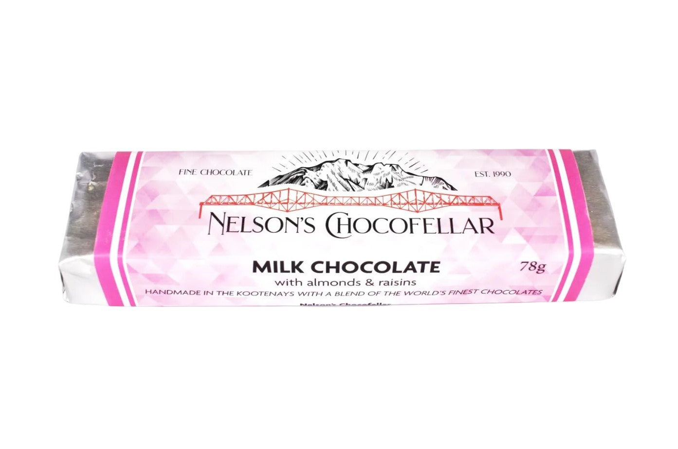 Milk Chocolate 41% with Almonds and Raisins, artisan chocolatier Nelson BC