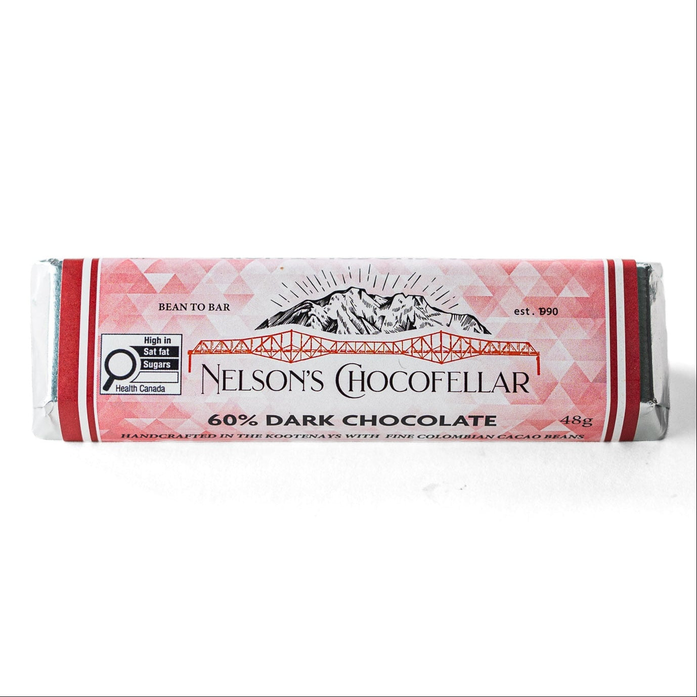 60% Dark Chocolate Bar Handmade in Nelson BC, Bean-to-Bar, Artisan.