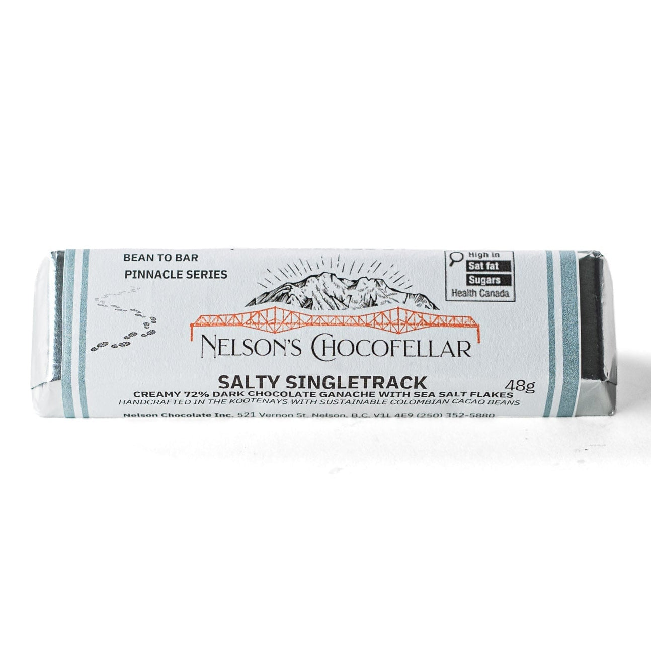 Salty SingleTrack Dark Chocolate Bar with soft Ganache.