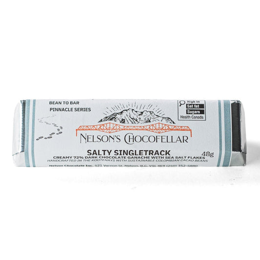 Salty SingleTrack Dark Chocolate Bar with soft Ganache.