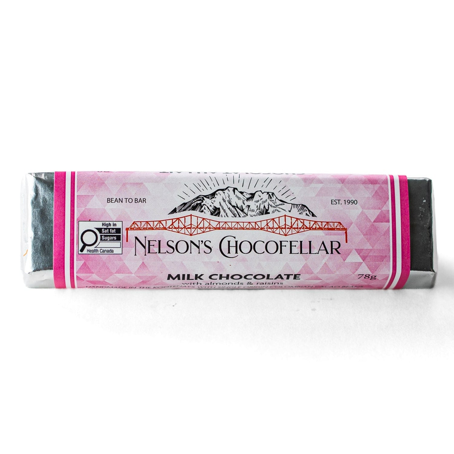 Milk Chocolate 48% with Almonds and Raisins, artisan chocolatier Nelson BC