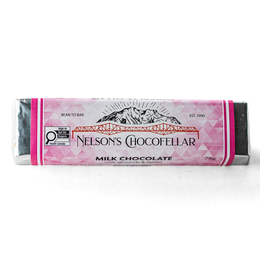 Milk Chocolate 48% with Almonds and Raisins, artisan chocolatier Nelson BC